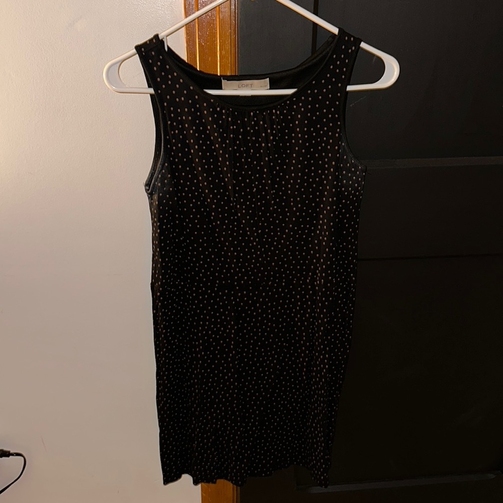 Loft black and tan polka dot dress size XXSP